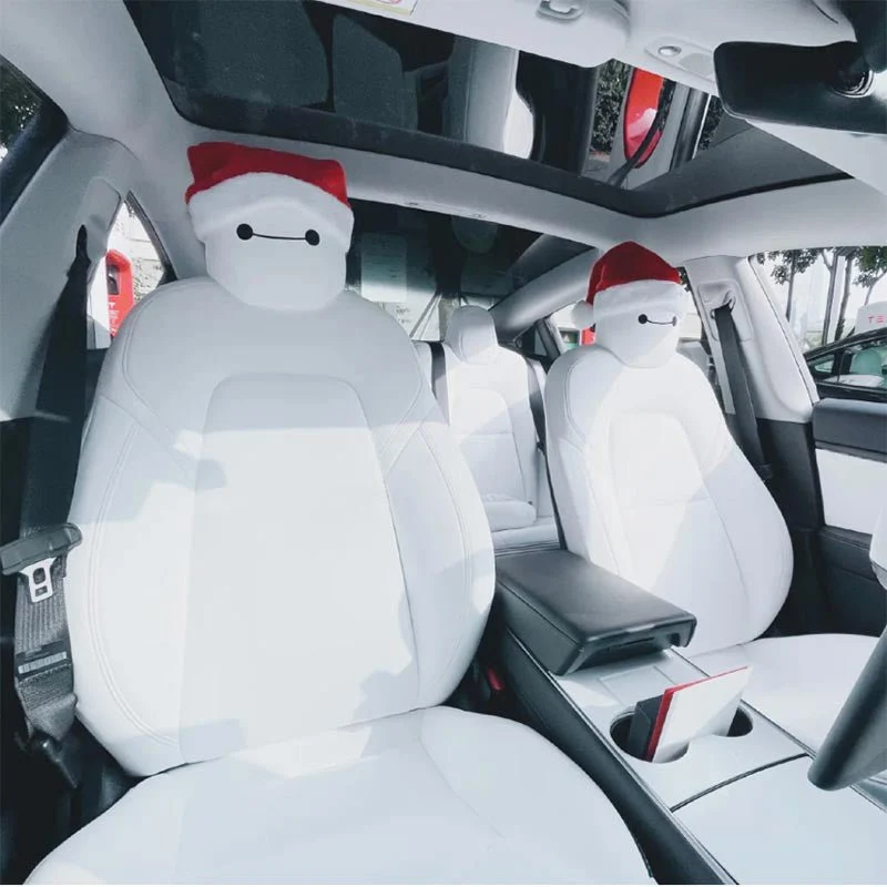 Christmas hat Headrest (2 hats with 2 pair of eyes for front and rear seat)for Tesla Model 3/S/Y/X - Image 2