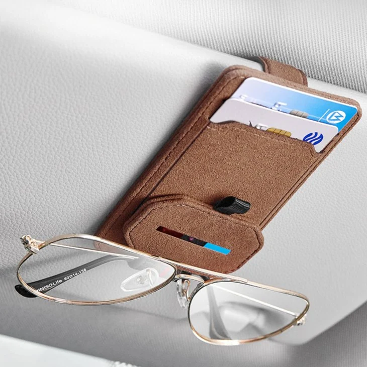 Multi-Functional Leather Glasses Holder Clip for Tesla Model Y/3/S/X - Image 2