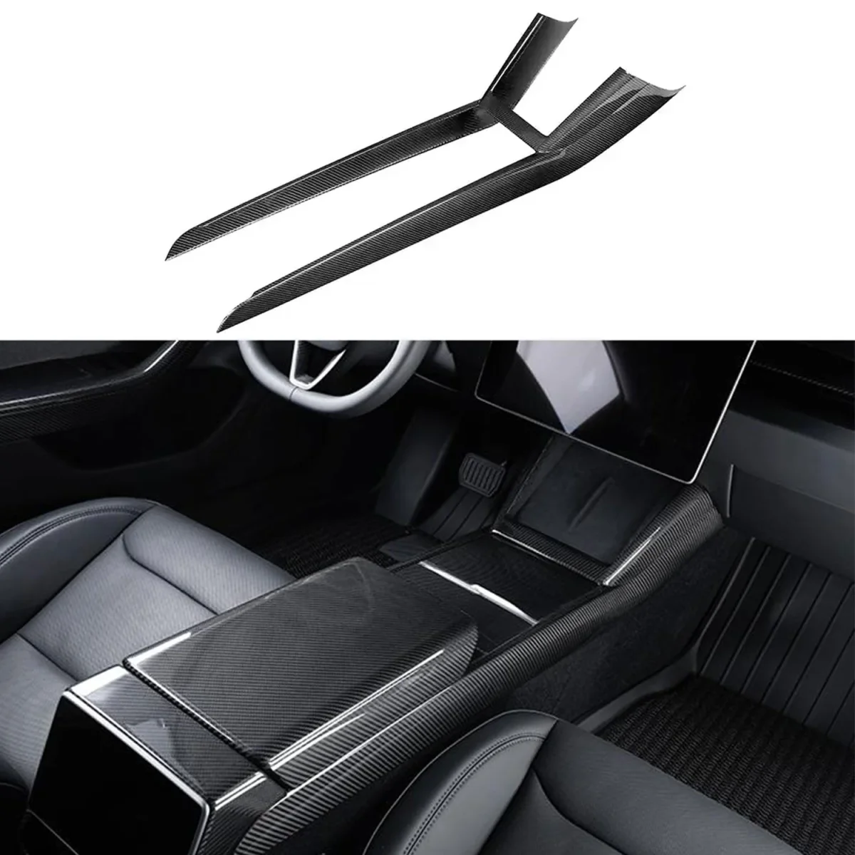 Real Dry Carbon Fiber Center Console Combo Side Panel & Charging Pad Overlay for Model 3 Highland & New Model Y - Image 2