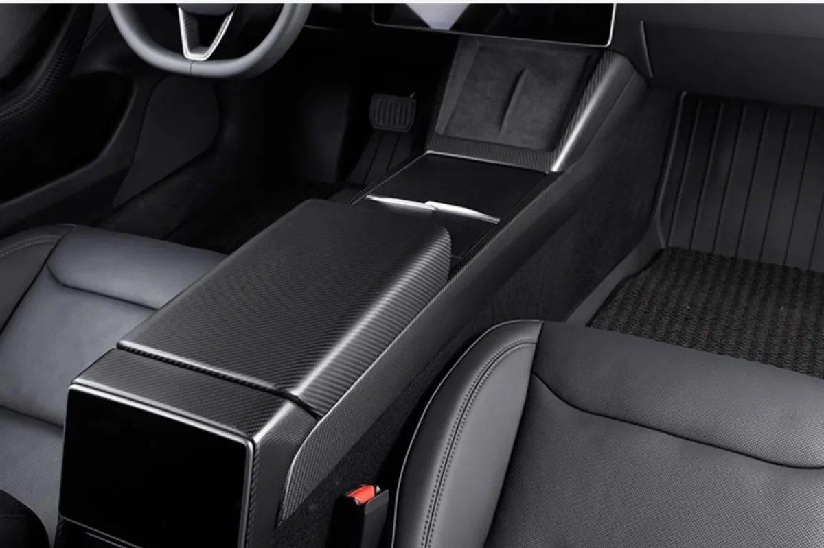 Real Dry Carbon Fiber Center Console Combo Side Panel & Charging Pad Overlay for Model 3 Highland & New Model Y - Image 7