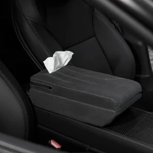 Suede Armrest Cover with Raised Pad & Tissue Box for Model Y Juniper & Model 3 Highland