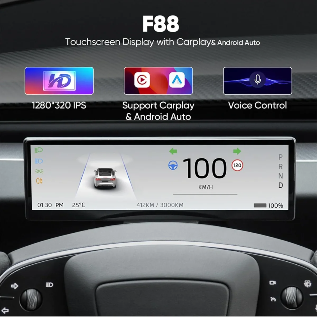 TESERY 8.8 Inch Touch Screen Instrument Cluster Dashboard Display for Model 3 / Y - Image 3